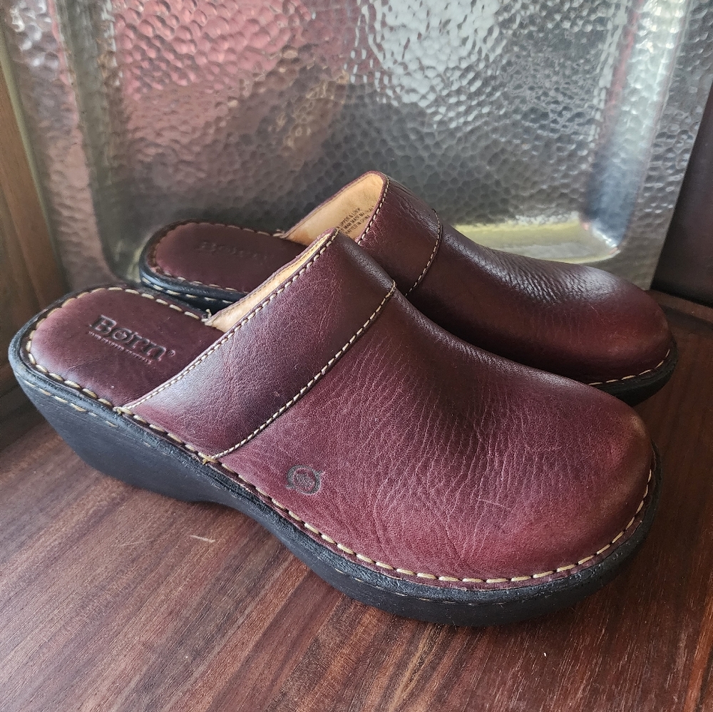 Born Burgundy Leather Slip on Mules